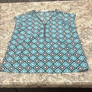 MICHAEL Michael Kors Graphic Blue and Black Cap Sleeve Blouse